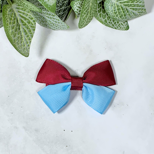 Maroon & Light Blue Small Bow Hair Clip