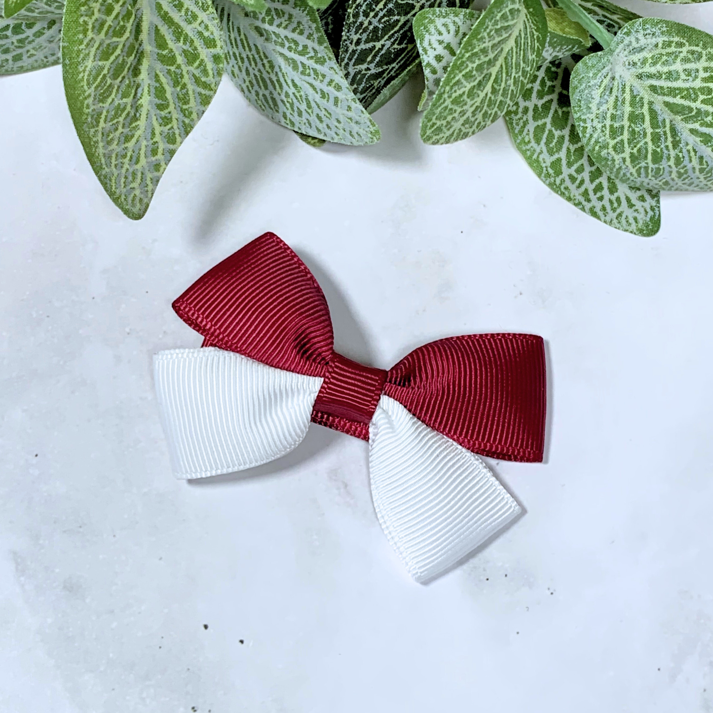 Maroon & White Small Bow Hair Clip