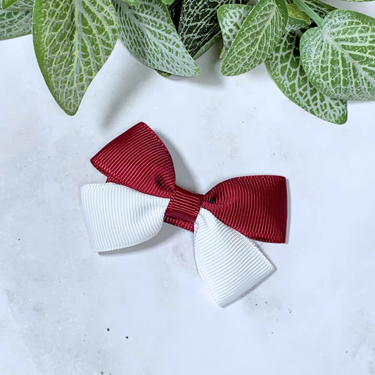 Maroon & White Small Bow Hair Clip