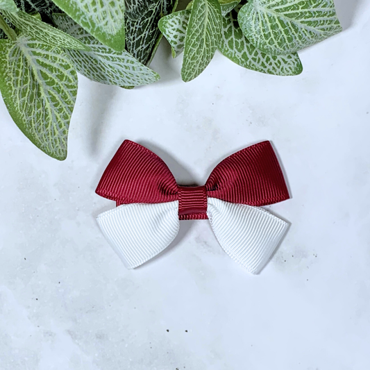 Maroon & White Small Bow Hair Clip