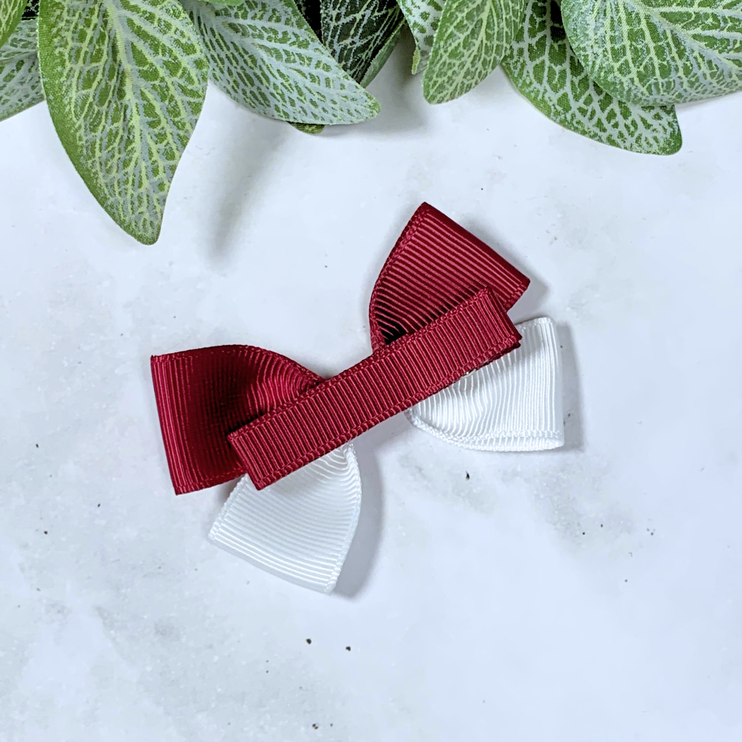 Maroon & White Small Bow Hair Clip
