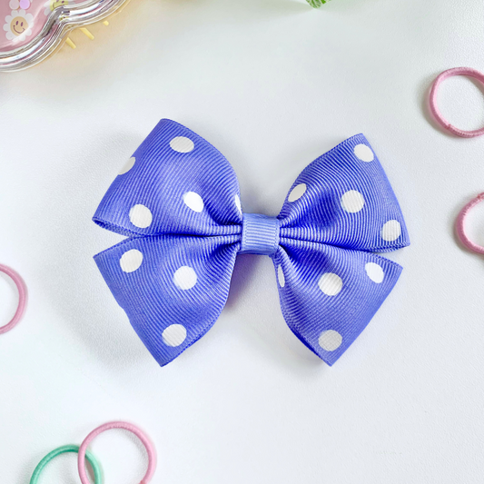 Lavender with White Spots Medium Double Bow Hair Clip