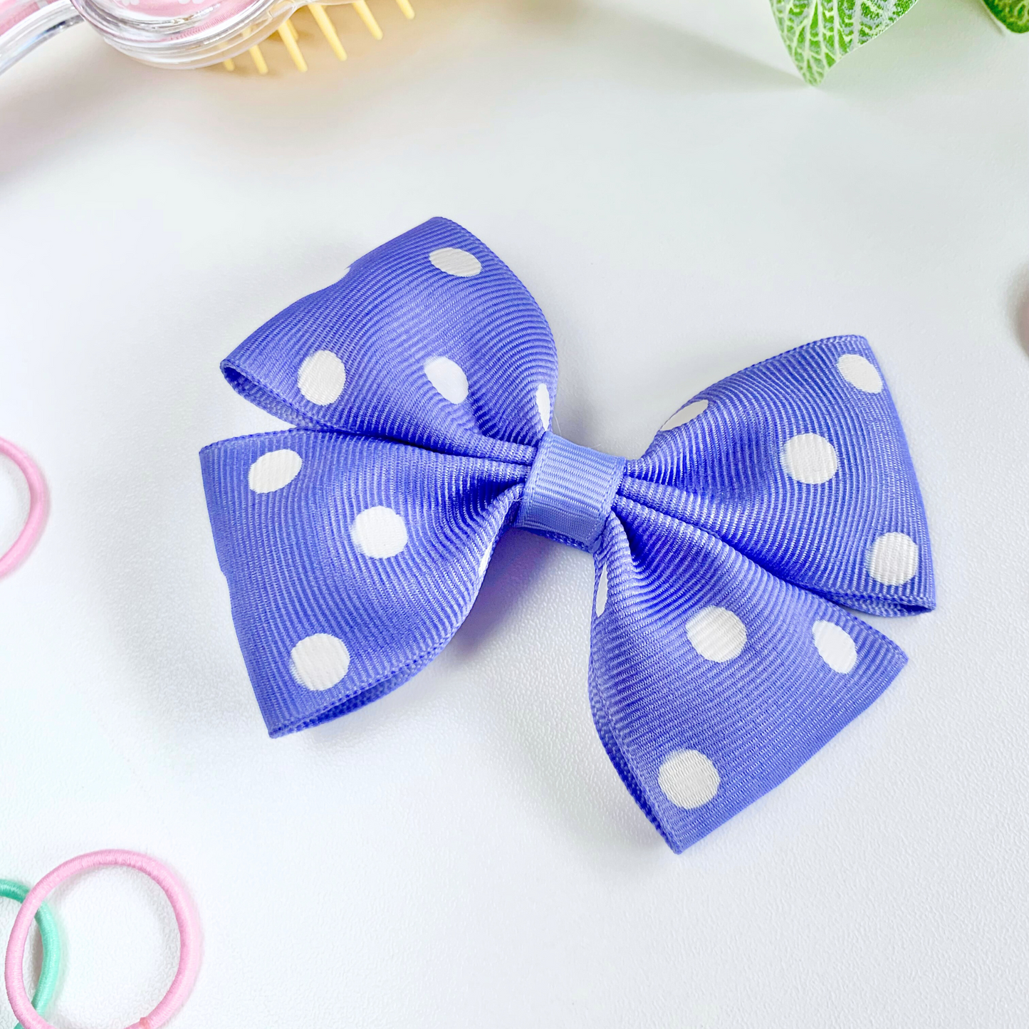 Lavender with White Spots Medium Double Bow Hair Clip