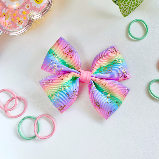 Pastel Stripe with Gold Foil Medium Double Bow Hair Clip