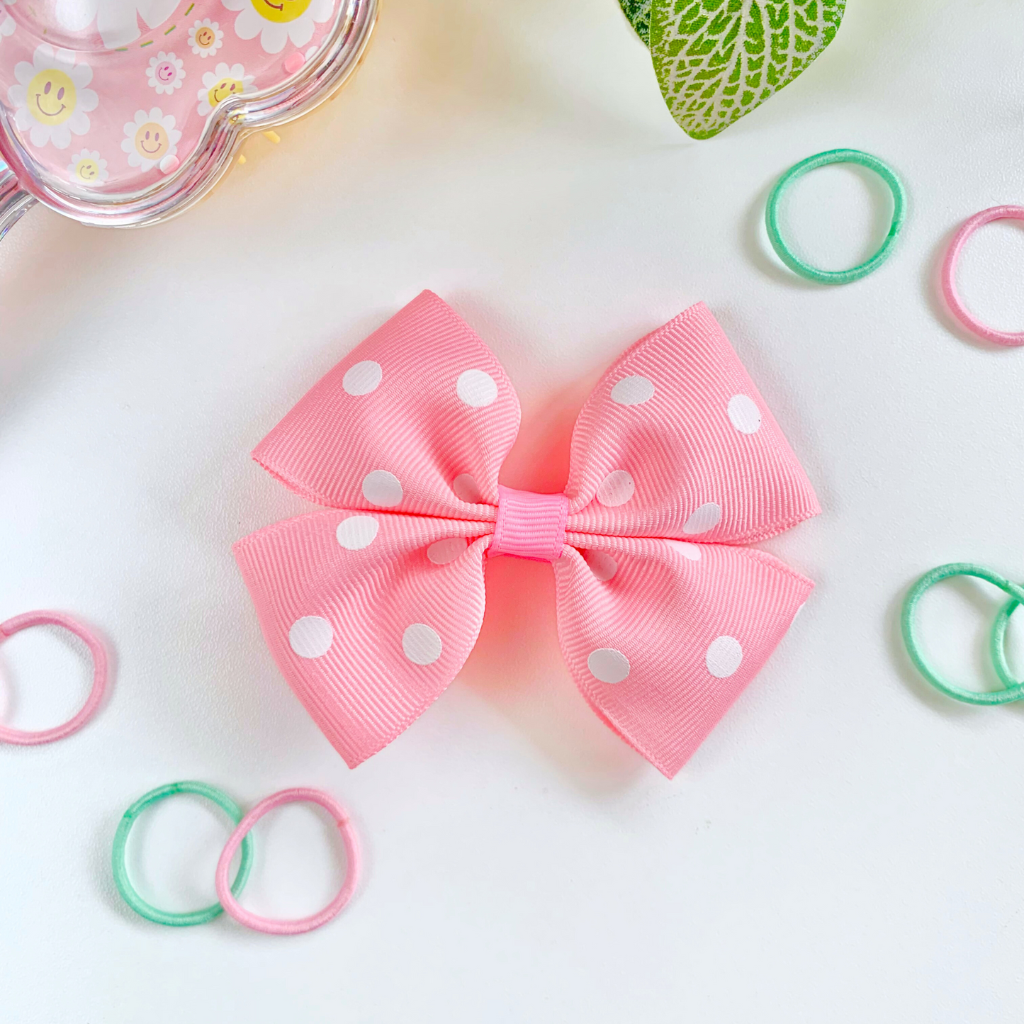 Pink with White Spots Medium Double Bow Hair Clip