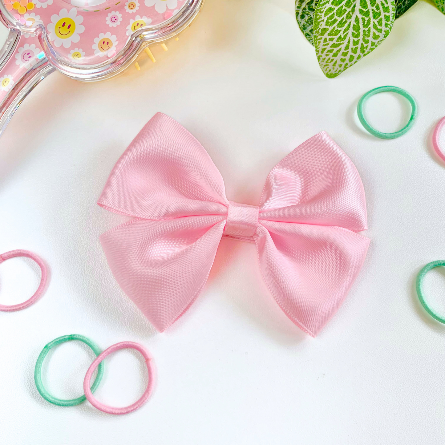 Satin Light Pink Medium Double Bow Hair Clip