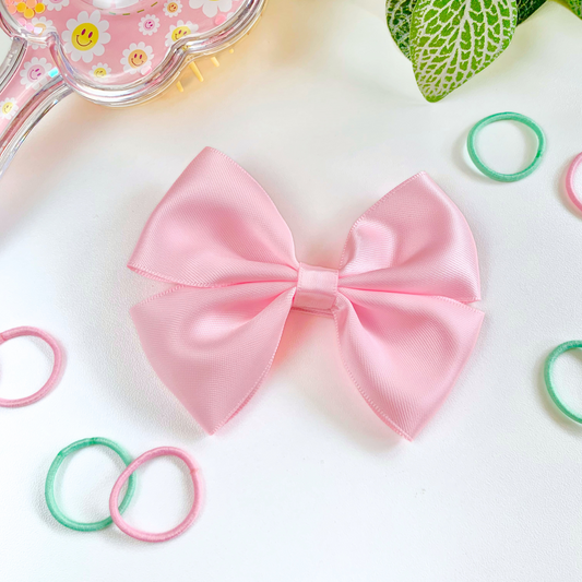 Satin Light Pink Medium Double Bow Hair Clip