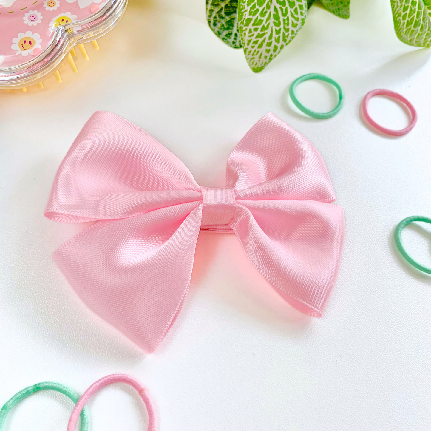 Satin Light Pink Medium Double Bow Hair Clip