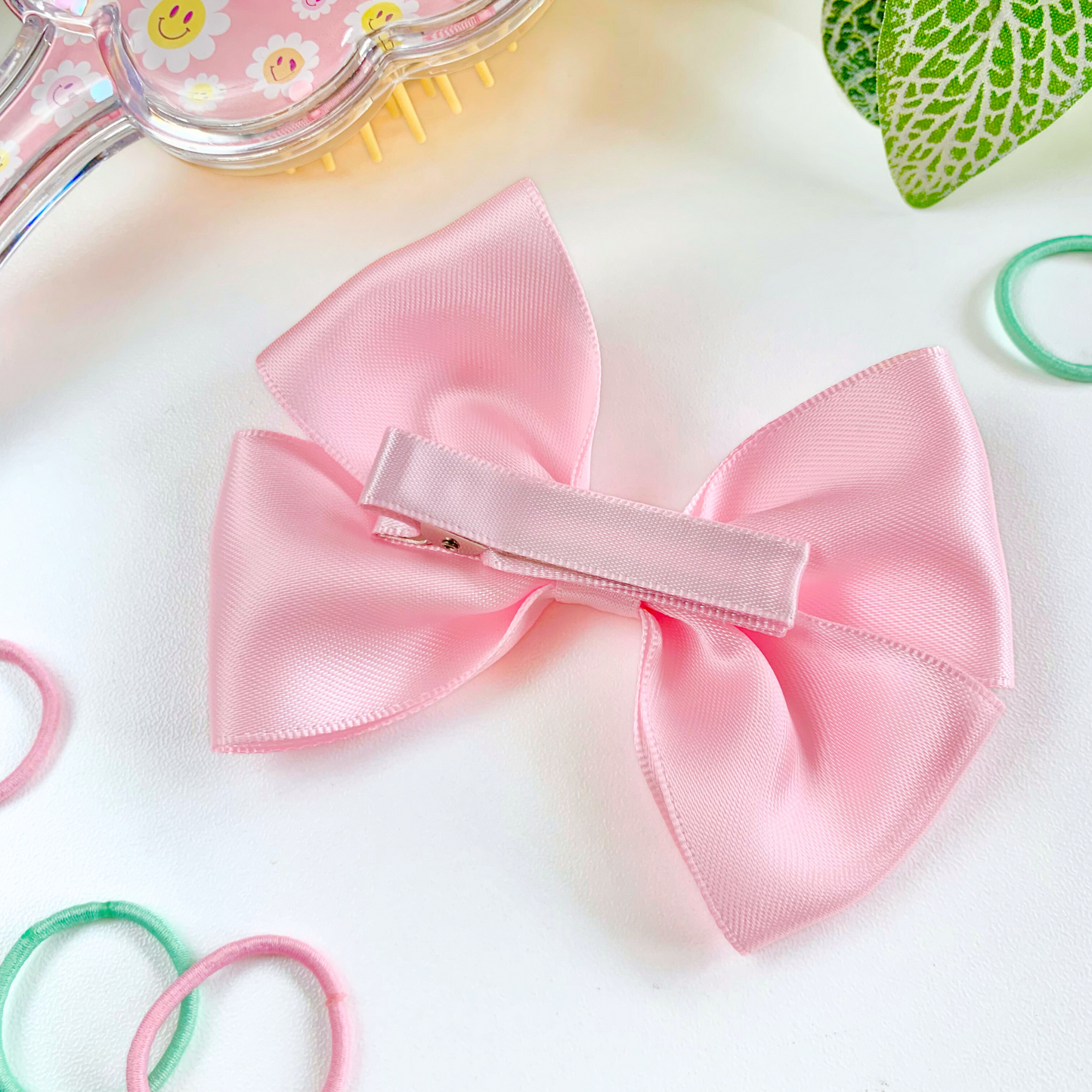 Satin Light Pink Medium Double Bow Hair Clip