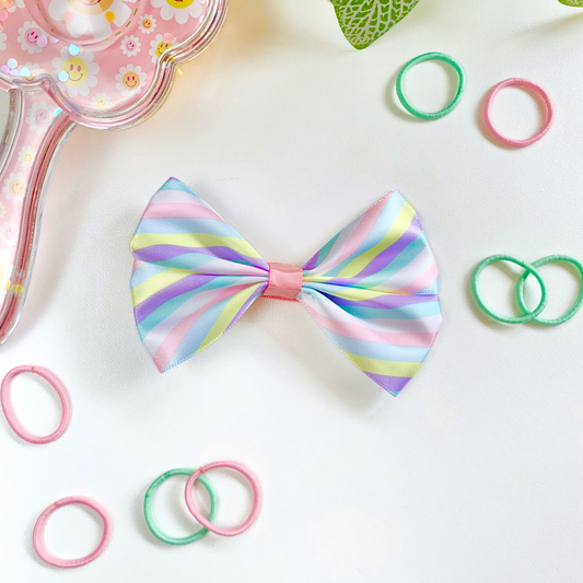 Satin Pastel Stripes Medium Double Bow Hair Clip