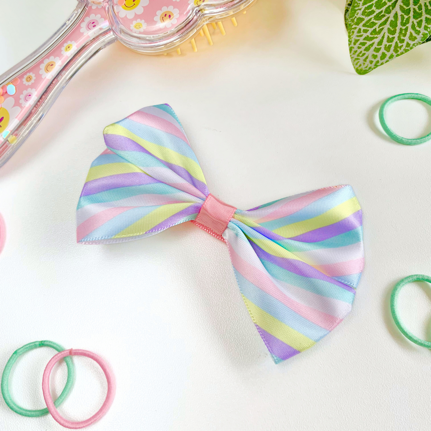 Satin Pastel Stripes Medium Double Bow Hair Clip