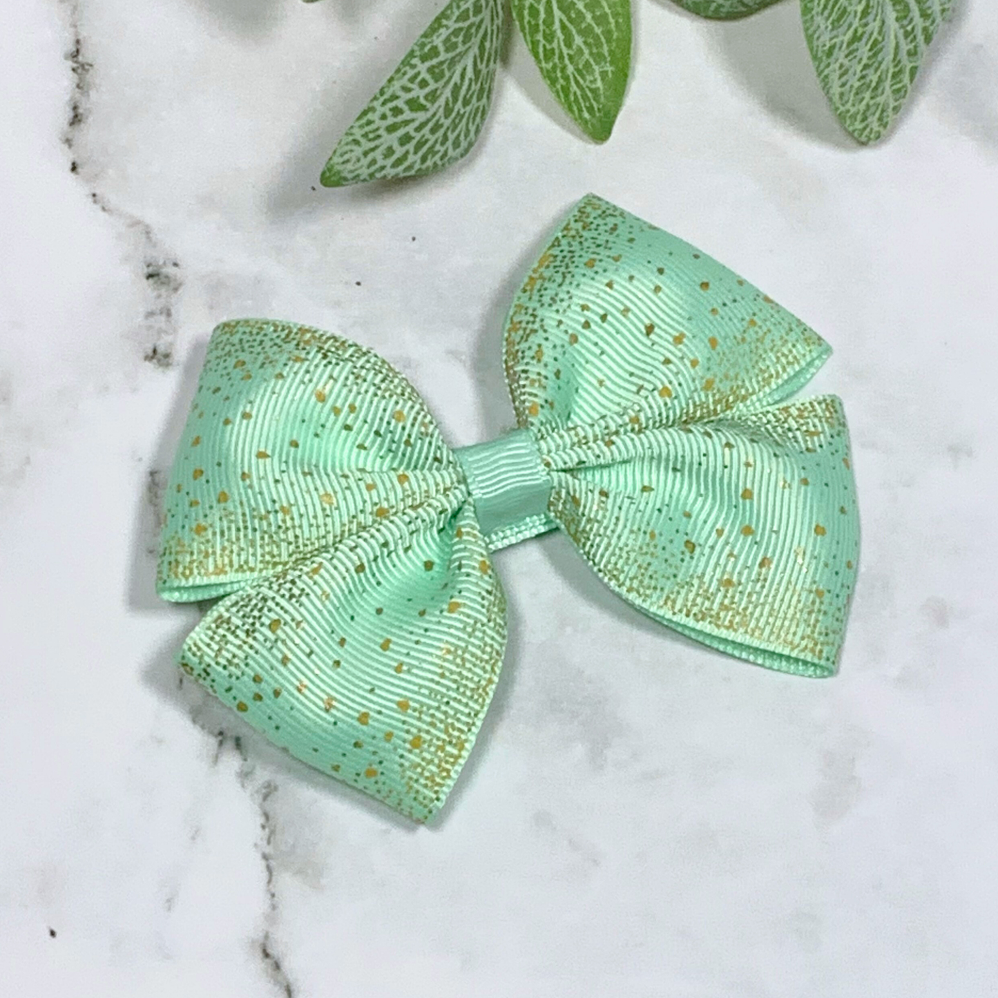 Mint with Gold Flecks Medium Bow Hair Clip