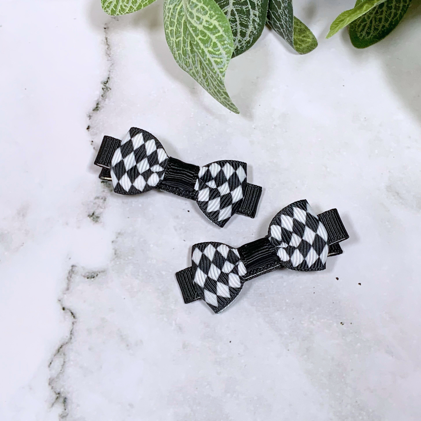 Monochrome Diamonds Mini Bow Hair Clips - set of 2