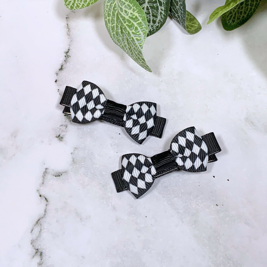 Monochrome Diamonds Mini Bow Hair Clips - set of 2