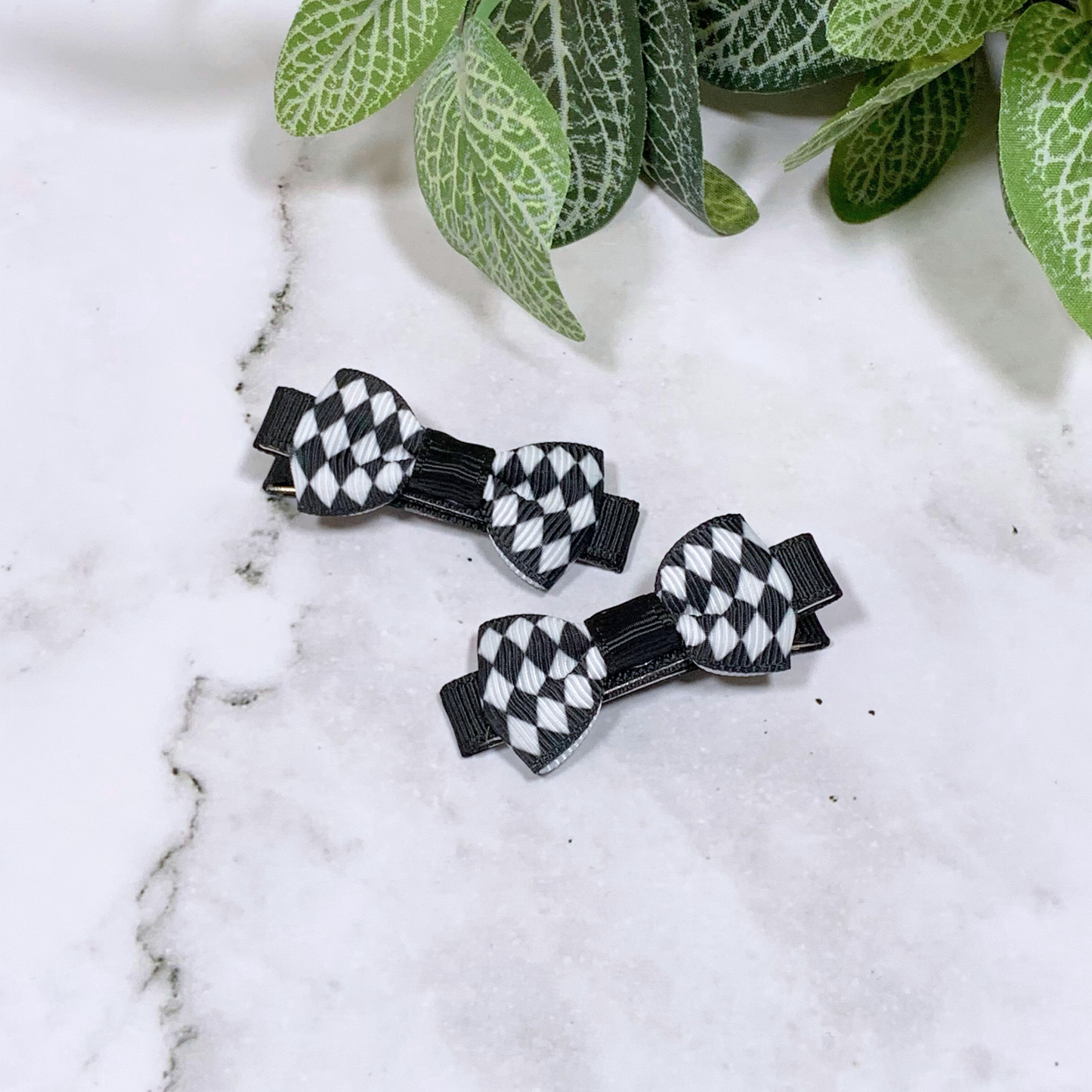 Monochrome Diamonds Mini Bow Hair Clips - set of 2