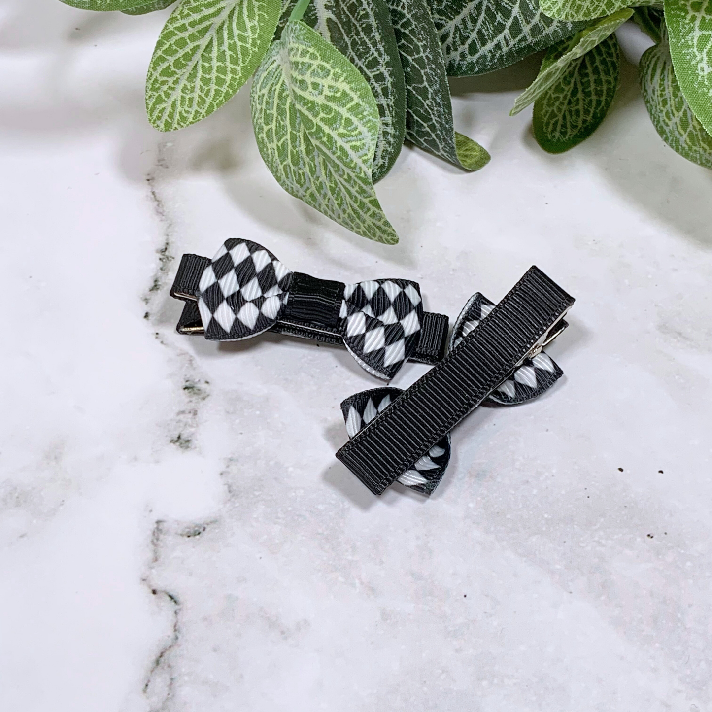 Monochrome Diamonds Mini Bow Hair Clips - set of 2