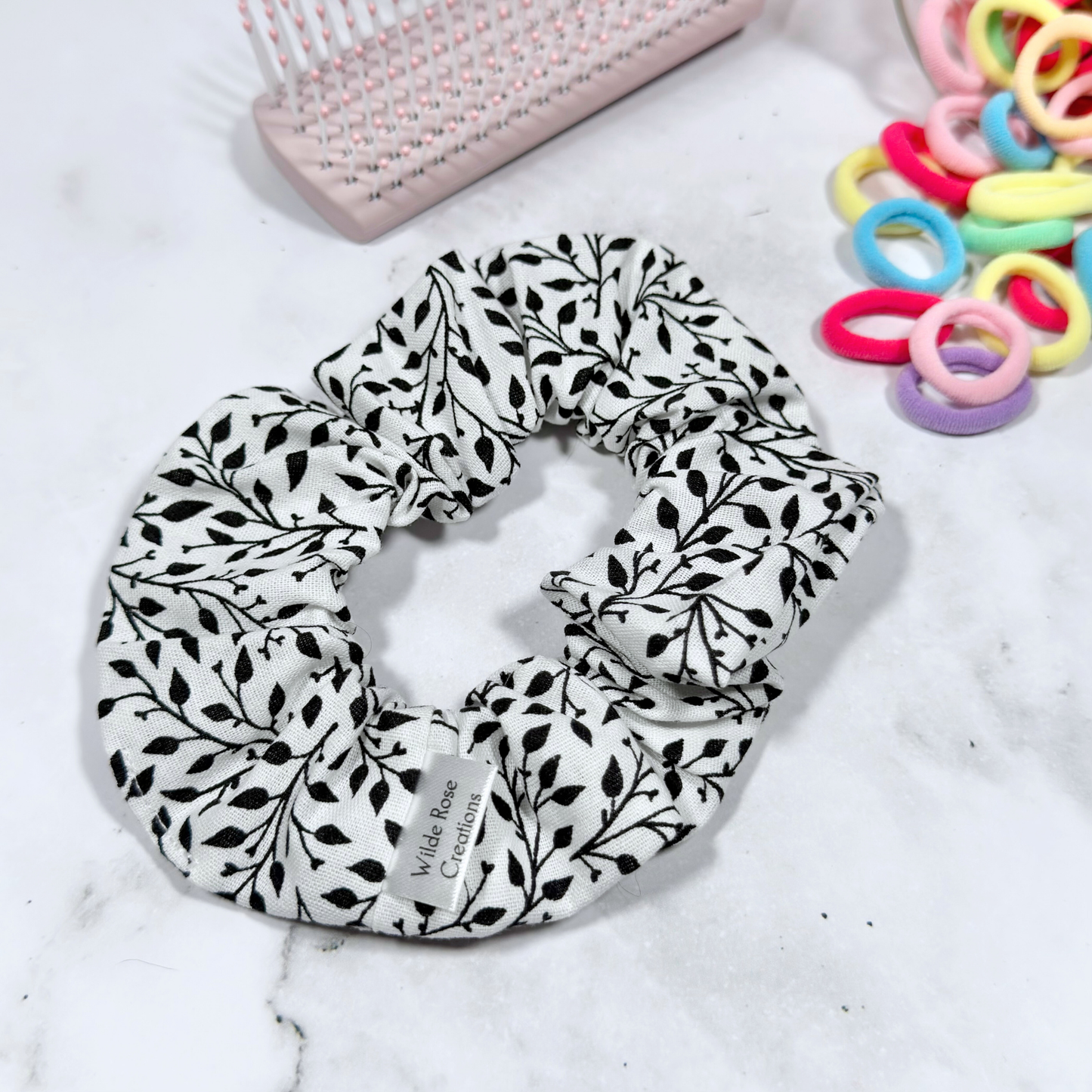 Monochrome Leaves Regular Scrunchie