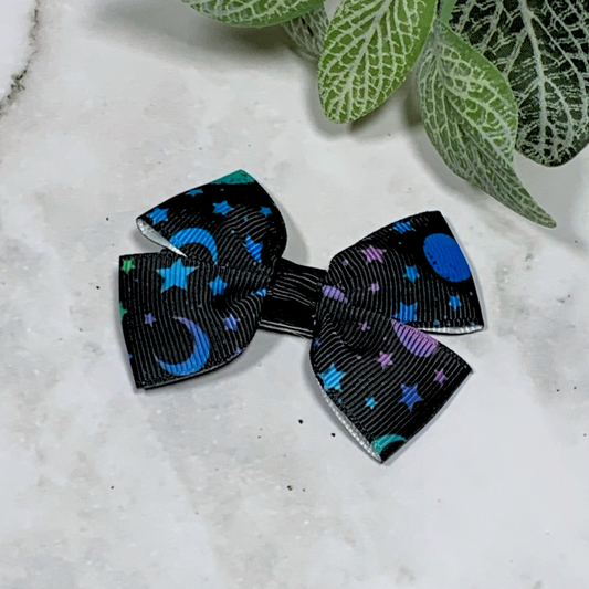Moon & Stars Small Bow Hair Clip
