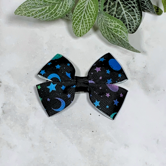 Moon & Stars Small Bow Hair Clip