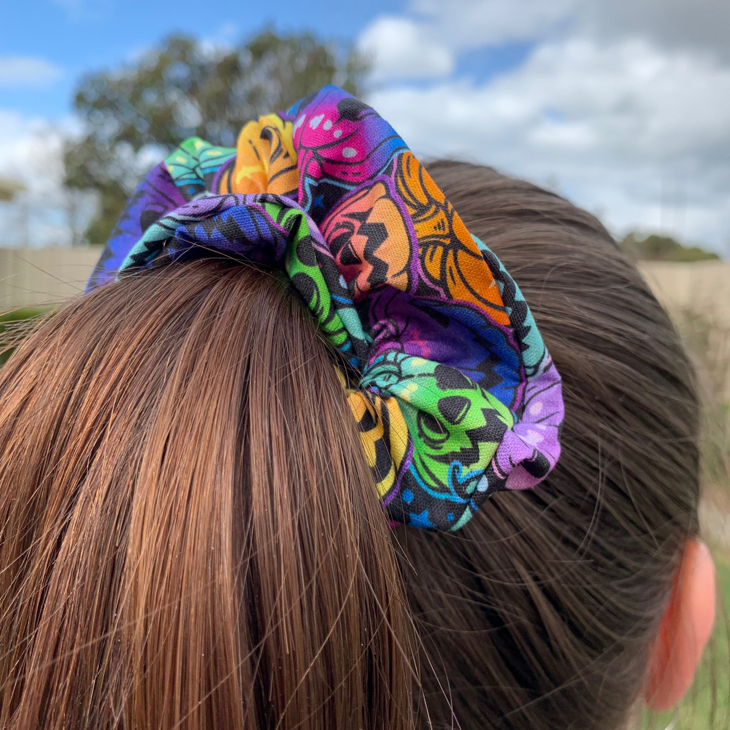 Multicoloured Halloween Pumpkins Scrunchie