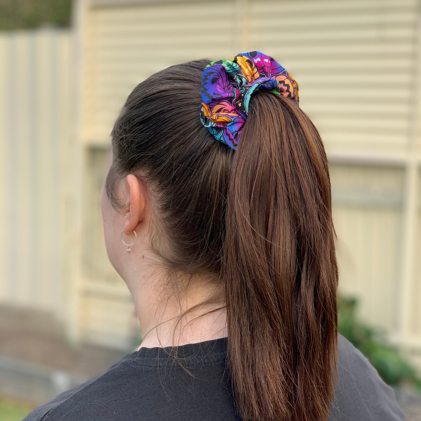 Multicoloured Halloween Pumpkins Scrunchie