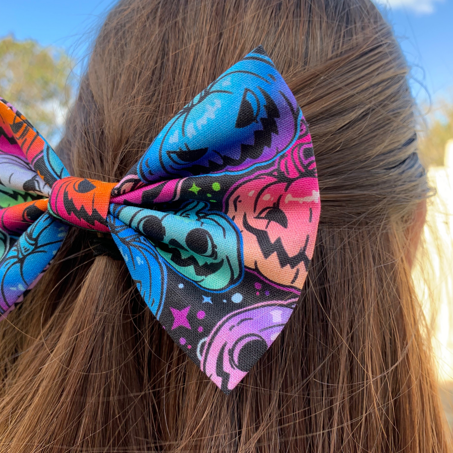 Multicoloured Halloween Pumpkins Bow Hair Clip