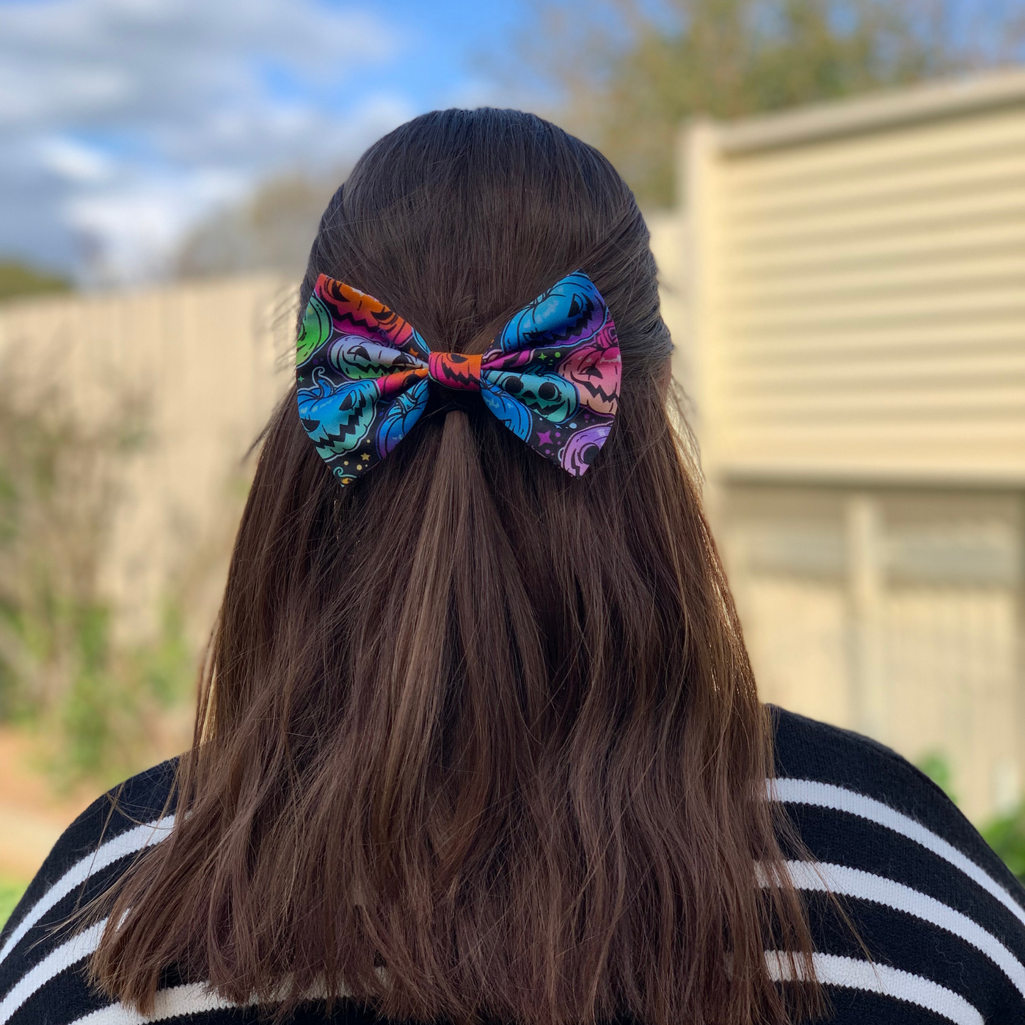 Multicoloured Halloween Pumpkins Bow Hair Clip