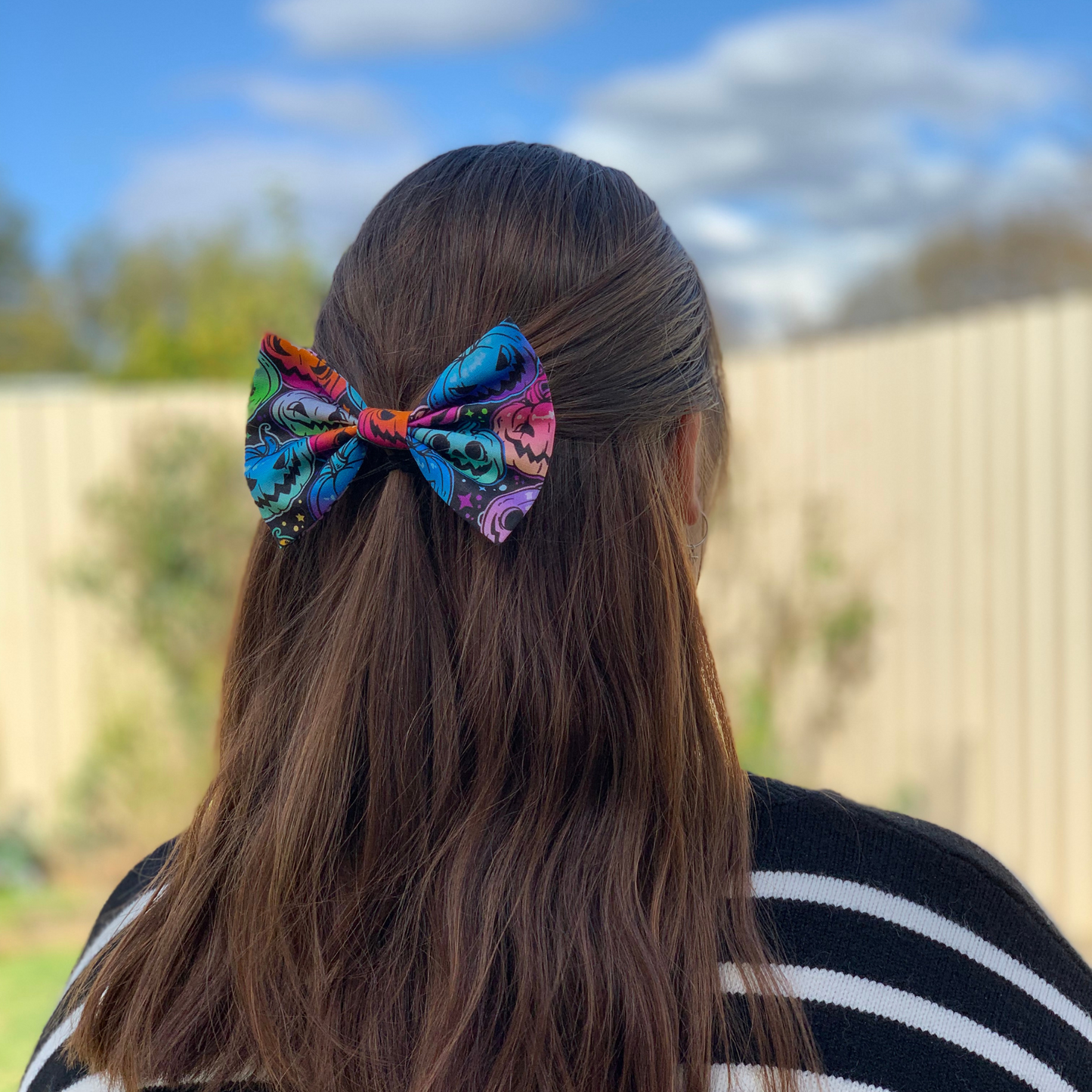 Multicoloured Halloween Pumpkins Bow Hair Clip