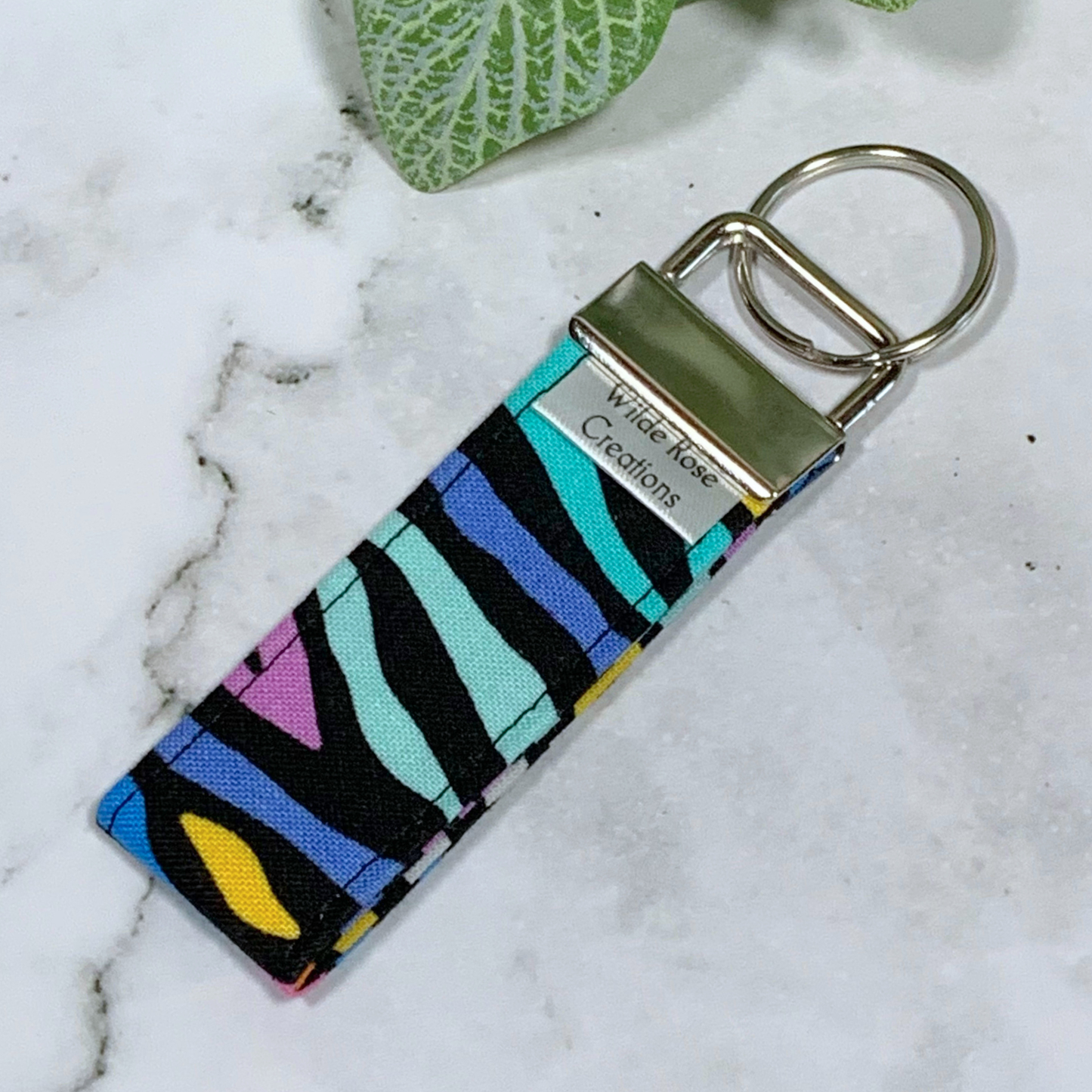 Multicoloured Zebra Print Fabric Keyring