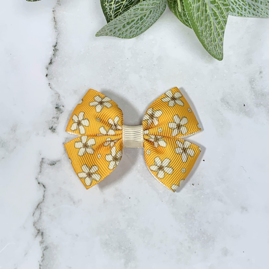 Mustard Floral Small Bow Hair Clip