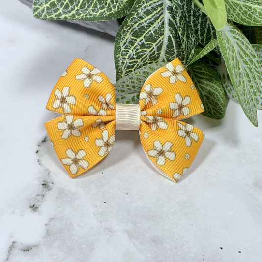 Mustard Floral Small Bow Hair Clip