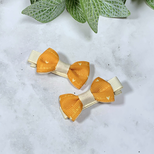 Mustard 'Love' Mini Bow Hair Clips - set of 2