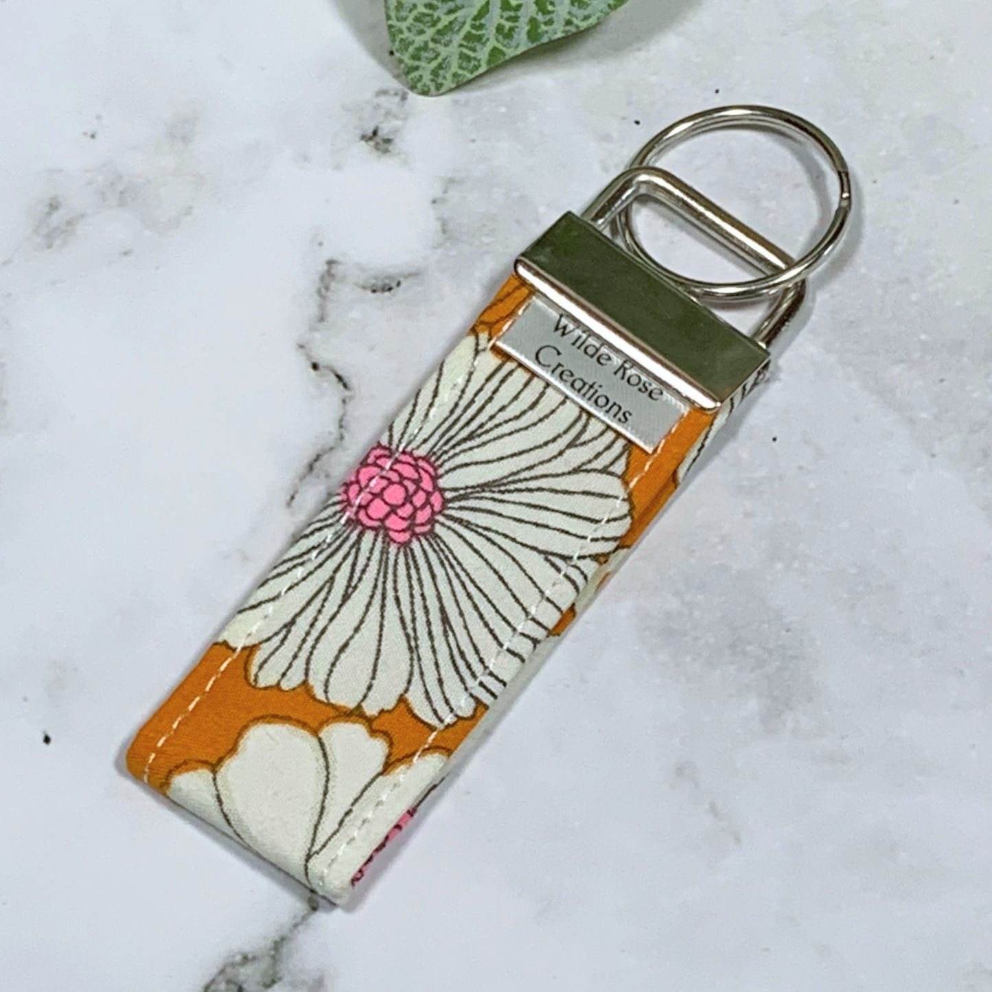 Mustard Orange Floral Fabric Keyring