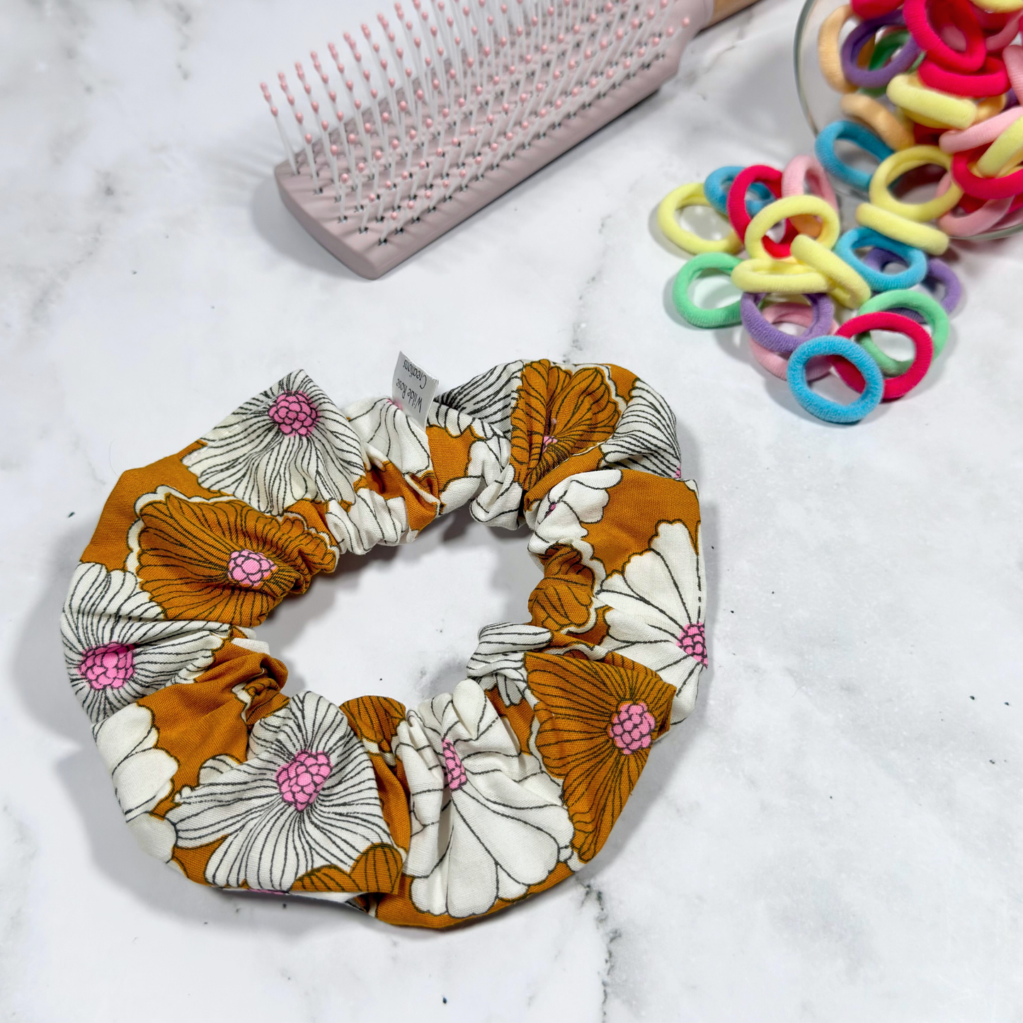 Mustard Orange Floral Regular Scrunchie