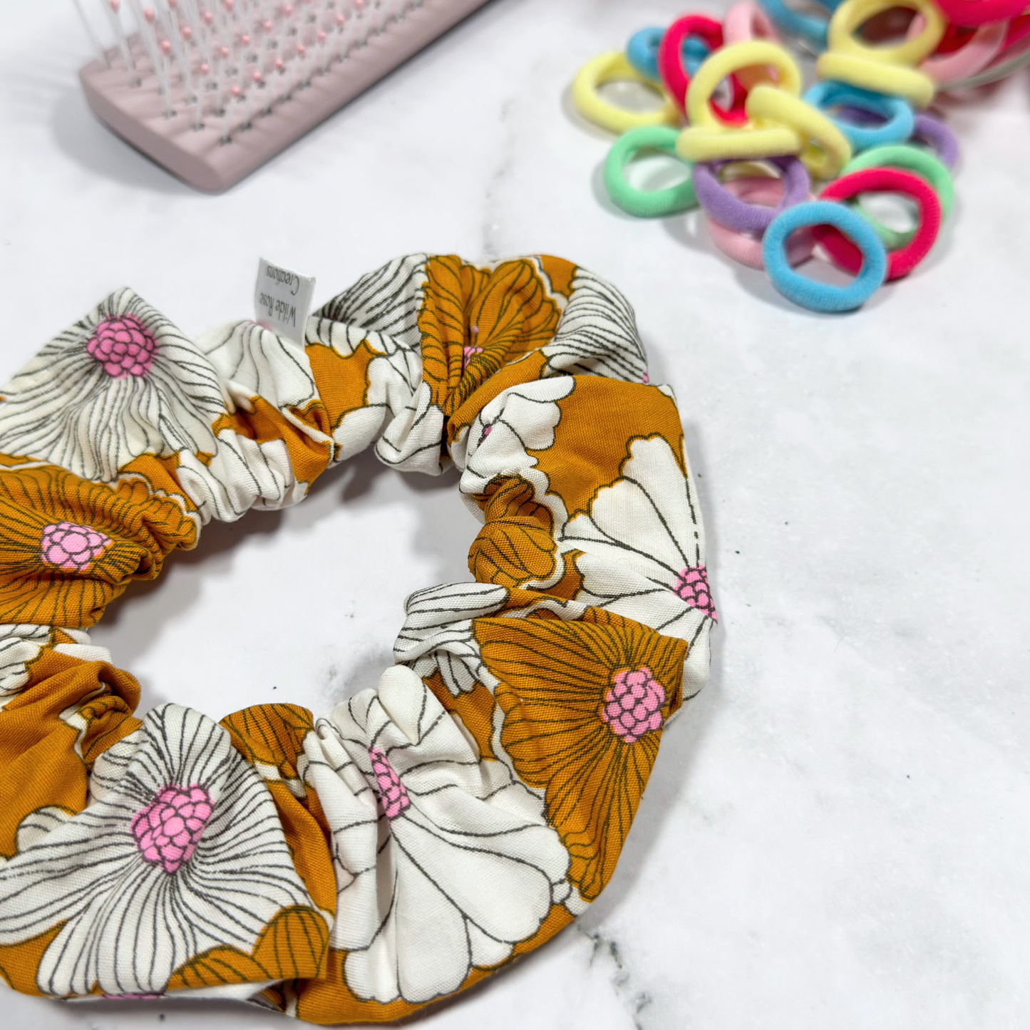 Mustard Orange Floral Regular Scrunchie