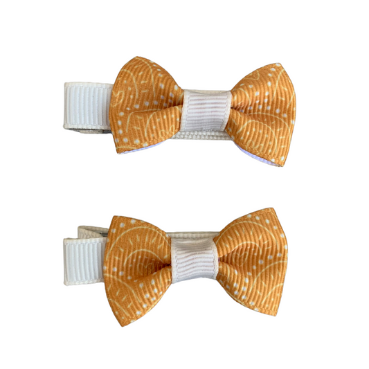 Mustard Rainbows Print Mini Bow Hair Clips - 2pk