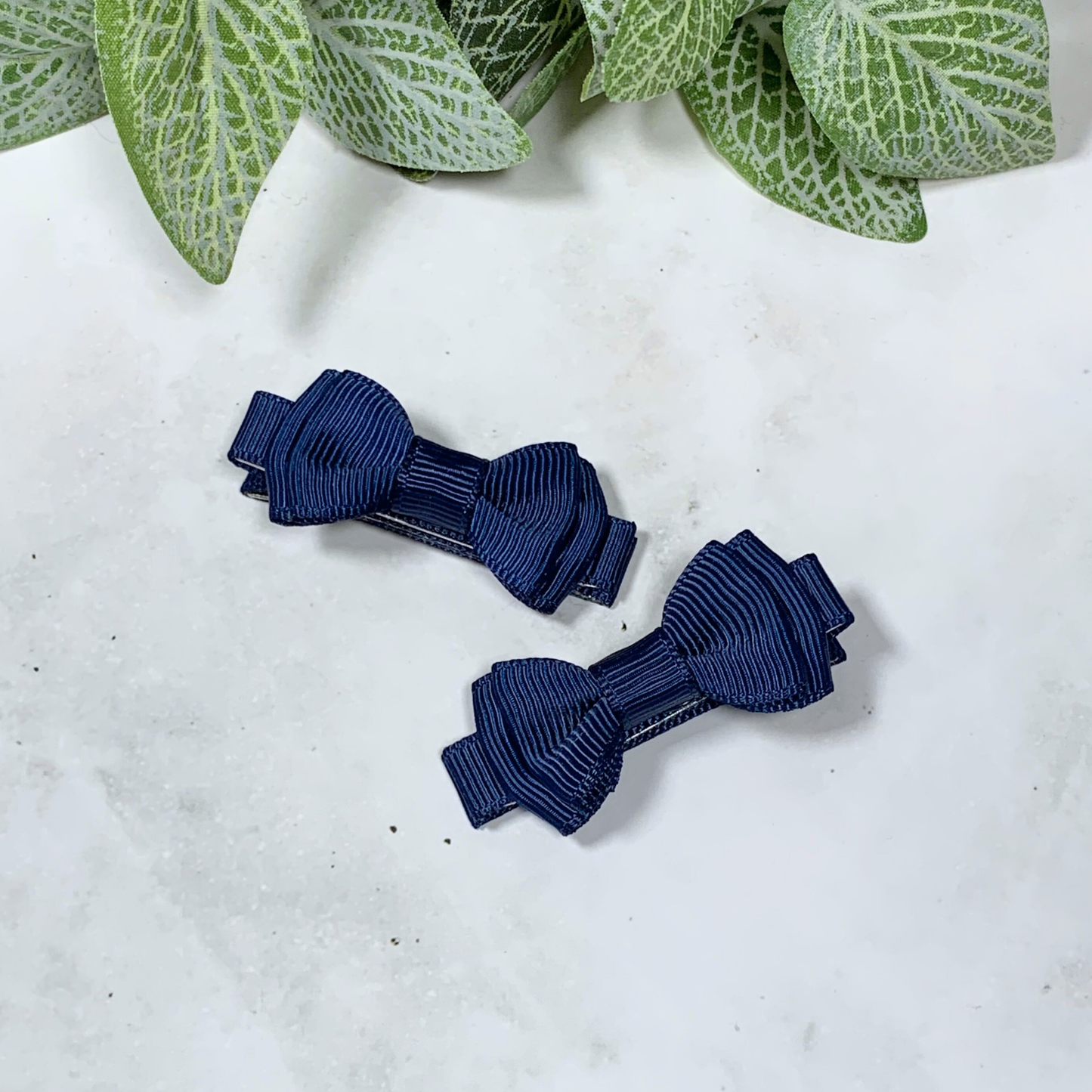 Navy Mini Layered Bow Hair Clips - set of 2