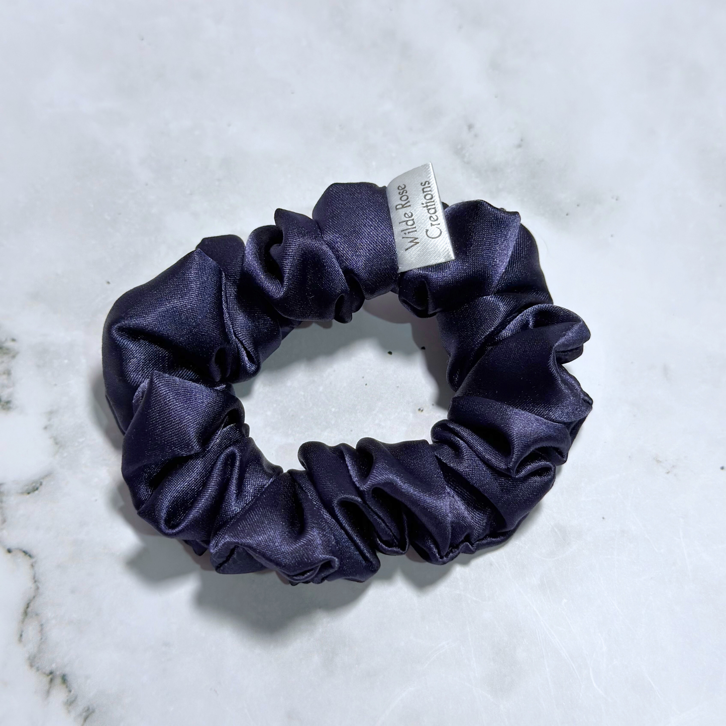 Navy Satin Petite Scrunchie