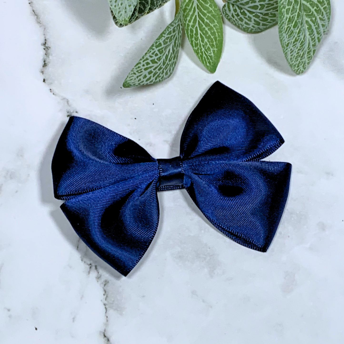 Navy Satin Medium Bow Hair Clip