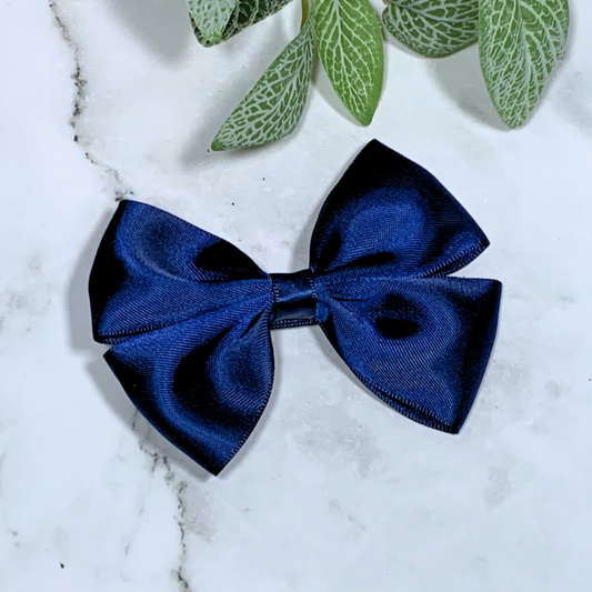 Navy Satin Medium Bow Hair Clip