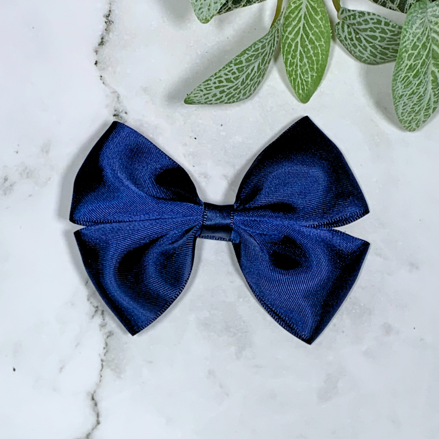 Navy Satin Medium Bow Hair Clip