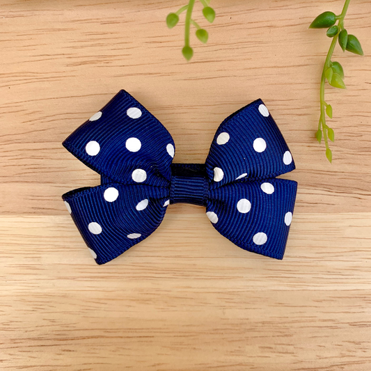 Navy Spotty Double Bow Hair Clip