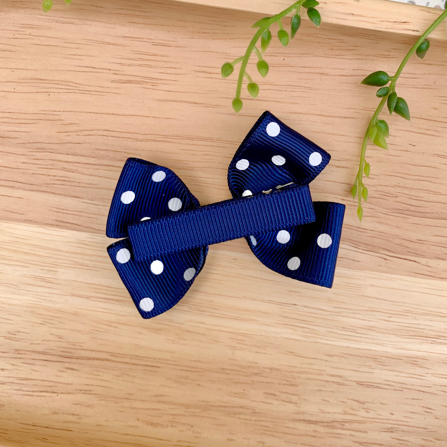 Navy Spotty Double Bow Hair Clip