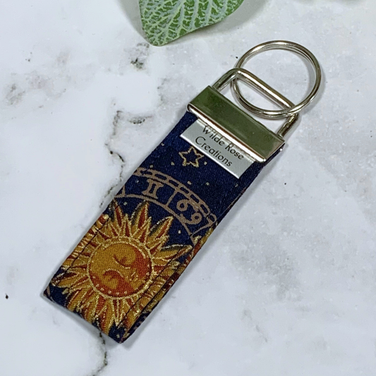Navy Sun & Moon Fabric Keyring