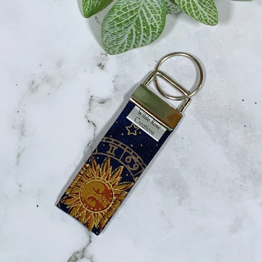 Navy Sun & Moon Fabric Keyring
