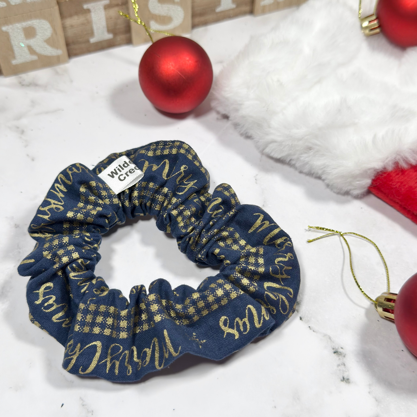 Navy & Gold Merry Christmas Regular Scrunchie