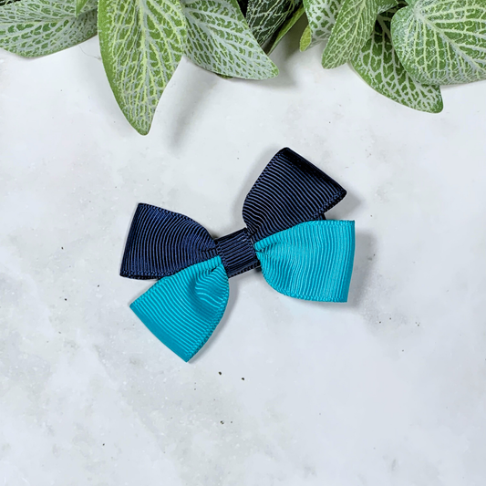 Navy & Teal Small Bow Hair Clip