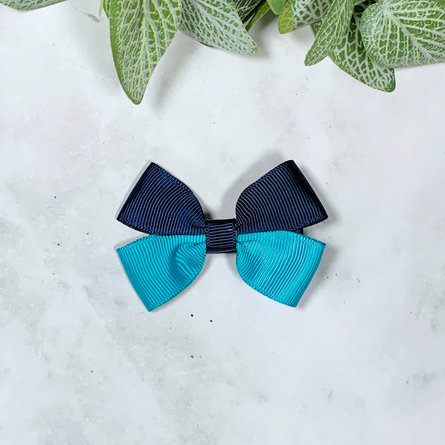 Navy & Teal Small Bow Hair Clip