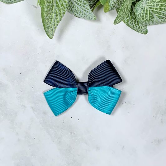 Navy & Teal Small Bow Hair Clip