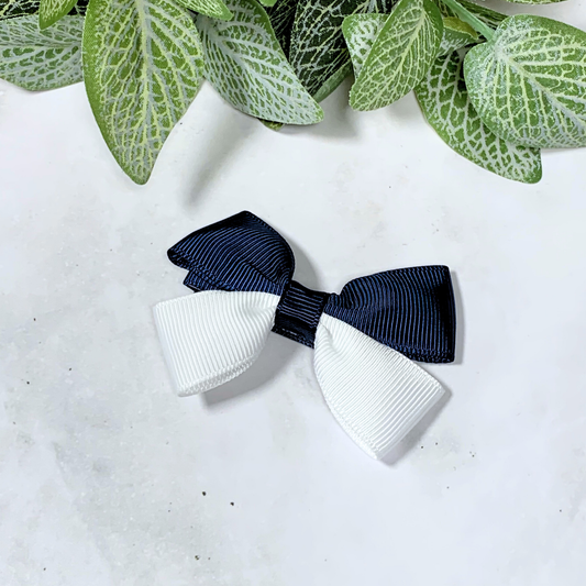 Navy & White Small Bow Hair Clip